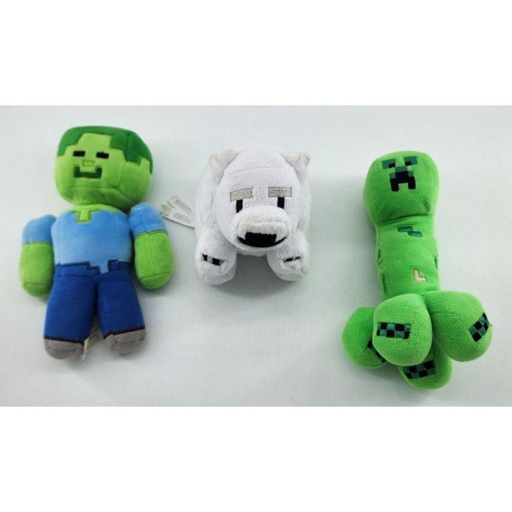 Lot of 3 Minecraft Mojang Small‎ Videogame Plush Zombie Creeper Polar Bear